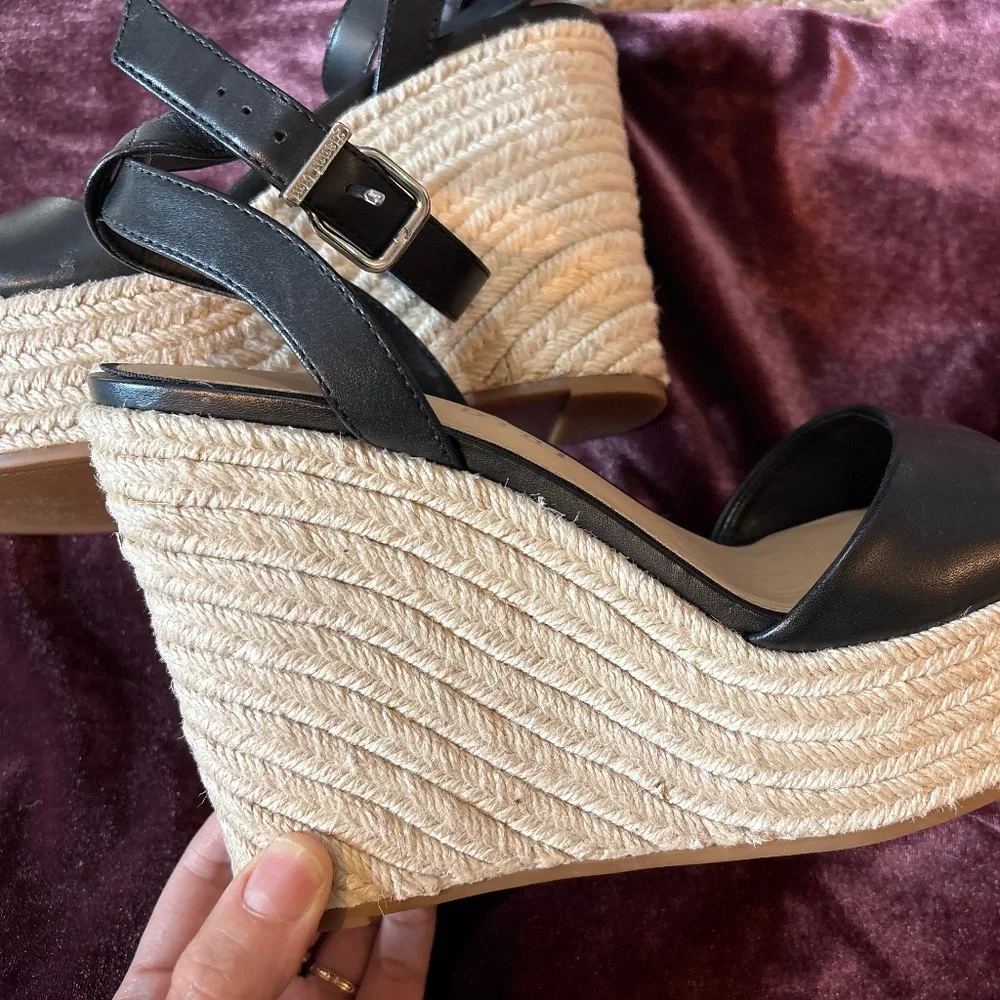Gianni Bini Senna‎ Leather Jute Platform Wedge Sandals Size 9 - Picture 4 of 6